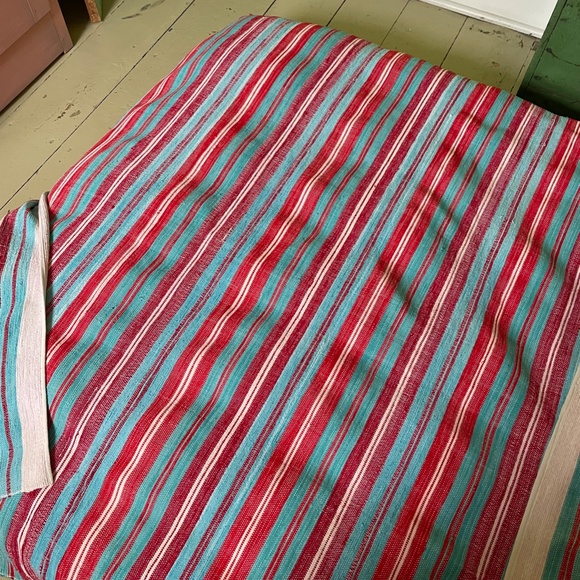 Vintage catalogne rag blanket, fits Queen bed. Striped, Red & Blue. - Picture 10 of 14